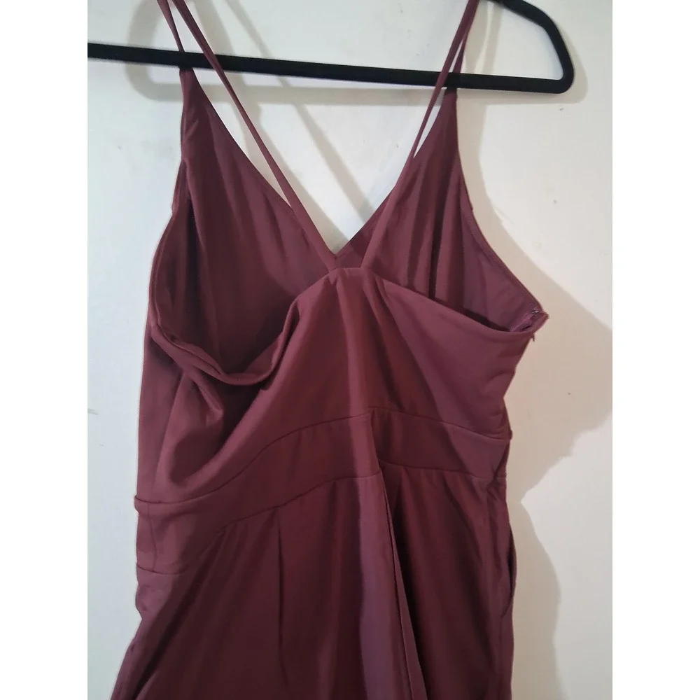 Halara Burgundy Wide Leg V-Neck Spaghetti Strap Jumpsuit with Pockets Large - Picture 6 of 7